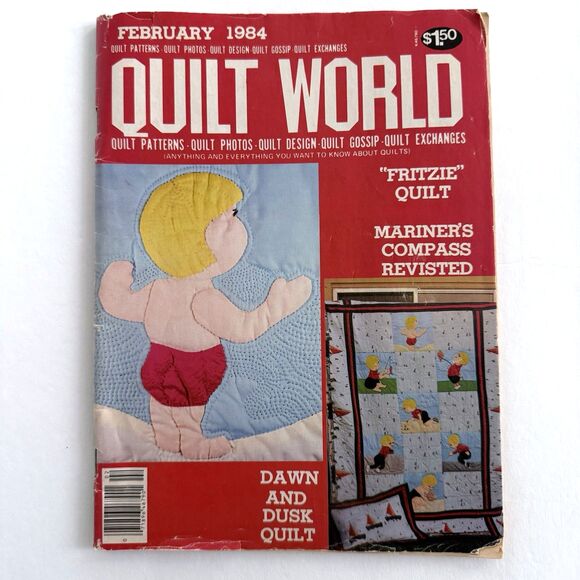 Vtg Quilt World Magazine February 1984 Fritzie Dawn Dusk Mariner's Compass *READ - Picture 1 of 8